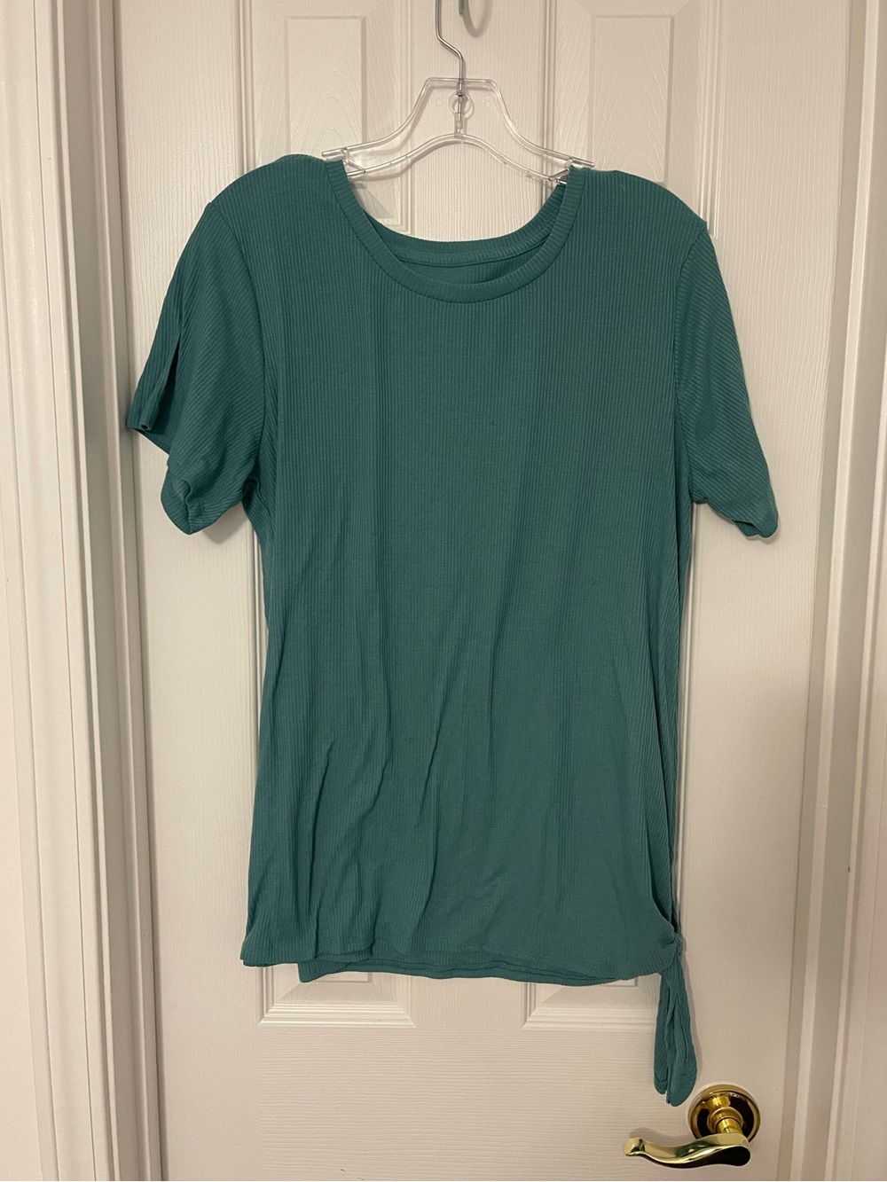 just be Teal Short-Sleeve Knot Side Top